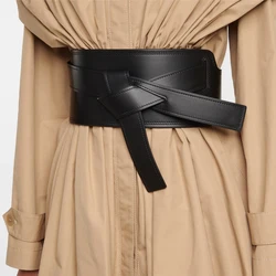 Fashion Bow Soft cowhide waist Seal Women's leather coat wide belt dress decorative wide belt