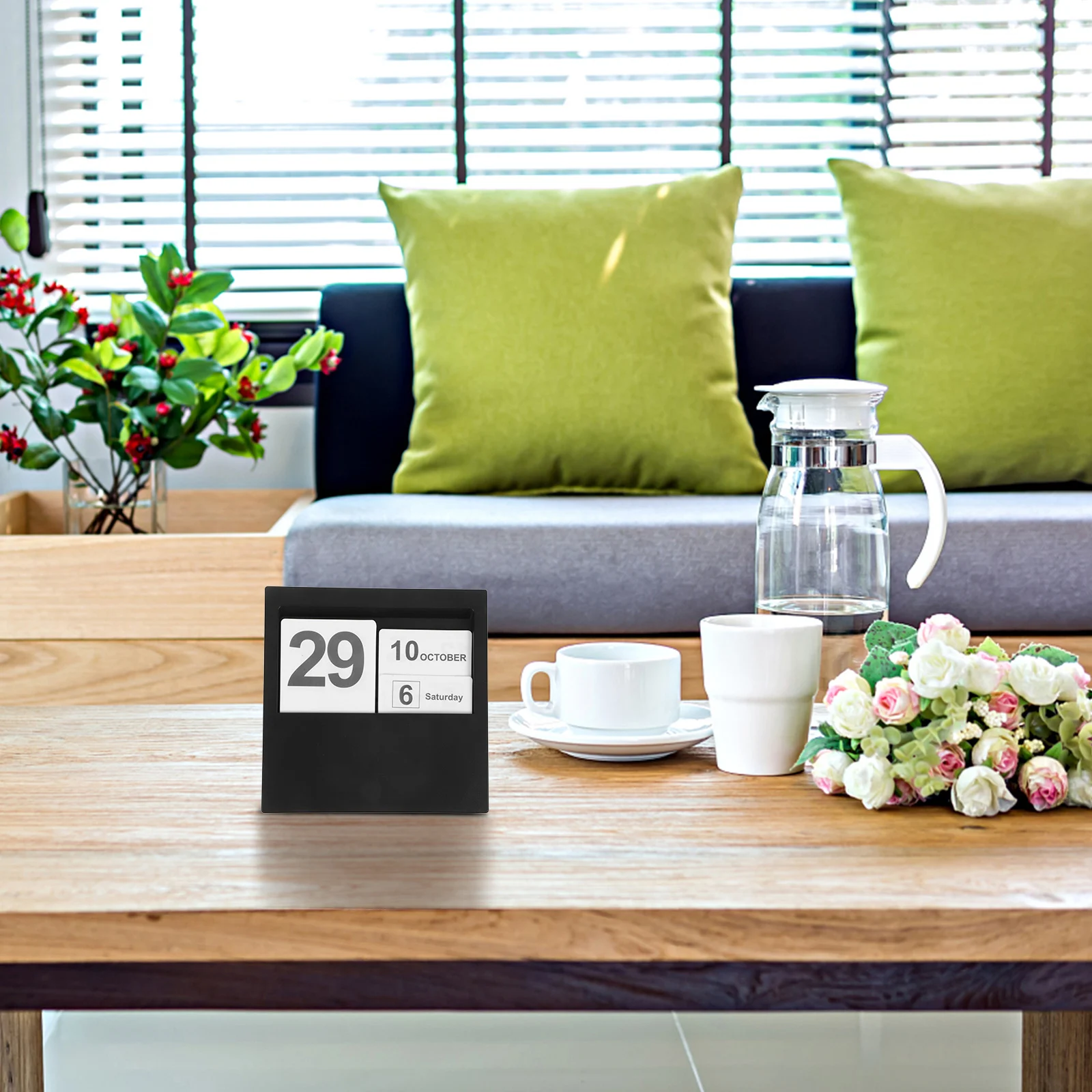 كتل تقويم خشبية أنيقة على سطح الطاولة تقويم قائم قابل لإعادة الاستخدام لديكور سطح المكتب للاستخدام اليومي للمكتب والمنزل #5