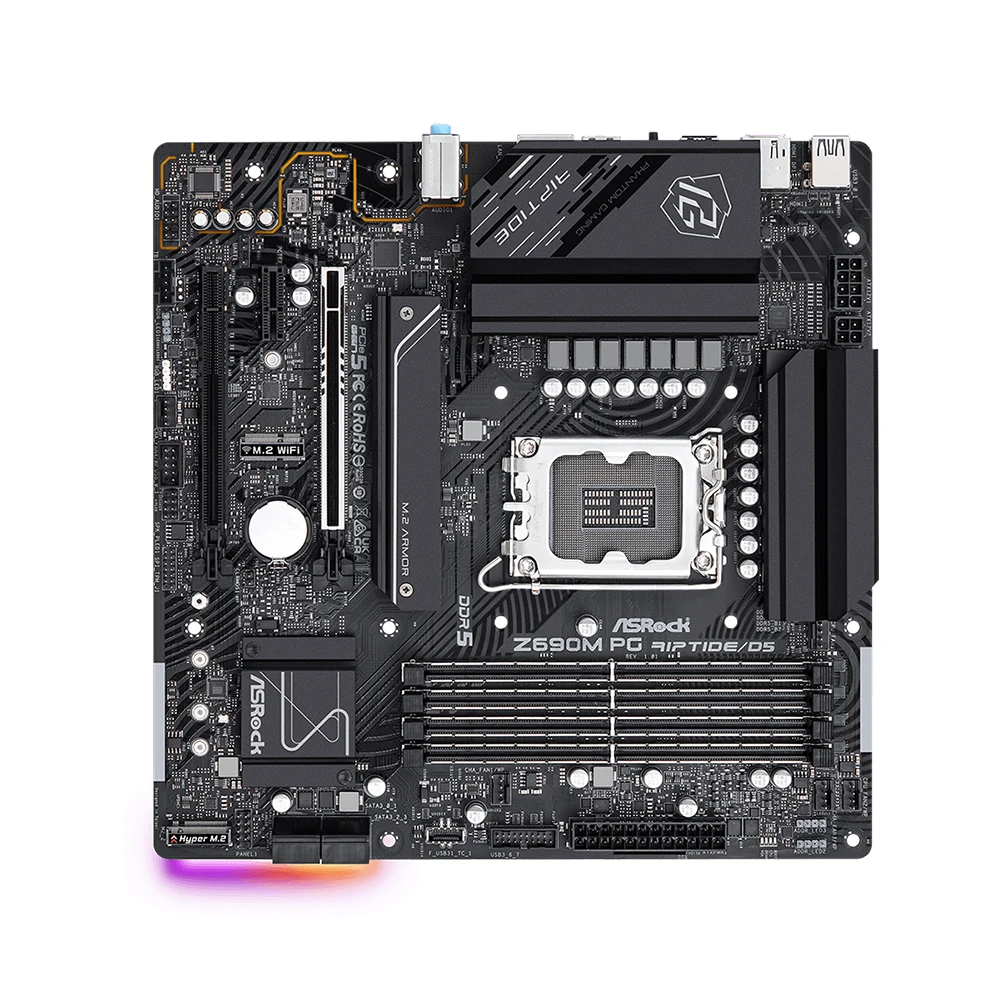 ASRock Z690M PG RIPTIDE/D5 Motherboard Support Socket LGA1700 i9-14900K i7-12700K i5-12400F CPU 4xDDR5 USB3.2 Gen2  PCIe 5.0 ATX