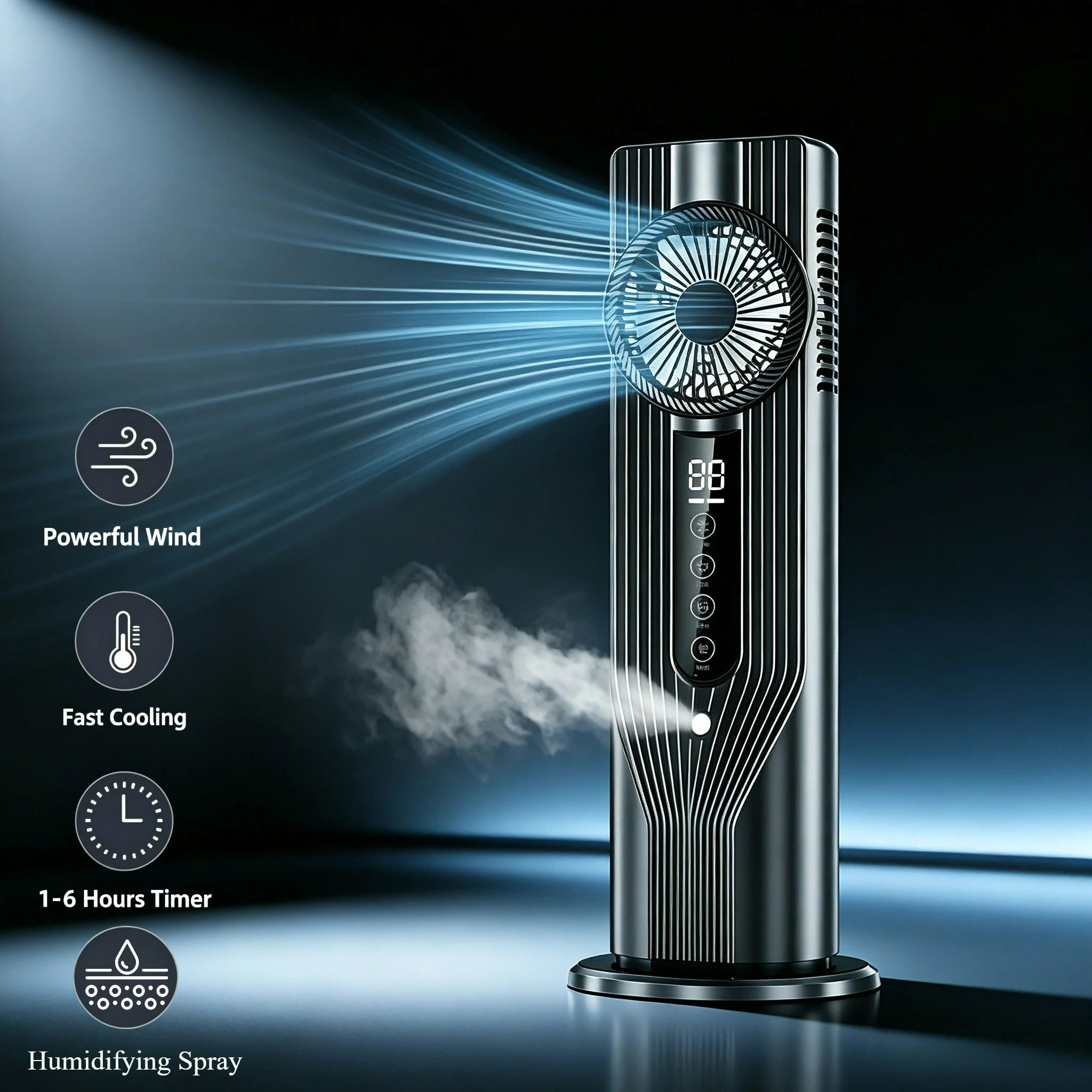 Desktop Cooling Fan with Humidification Spray Color Atmosphere Light 6 Speed USB Power Supply Ideal for Home Office or Dormitory