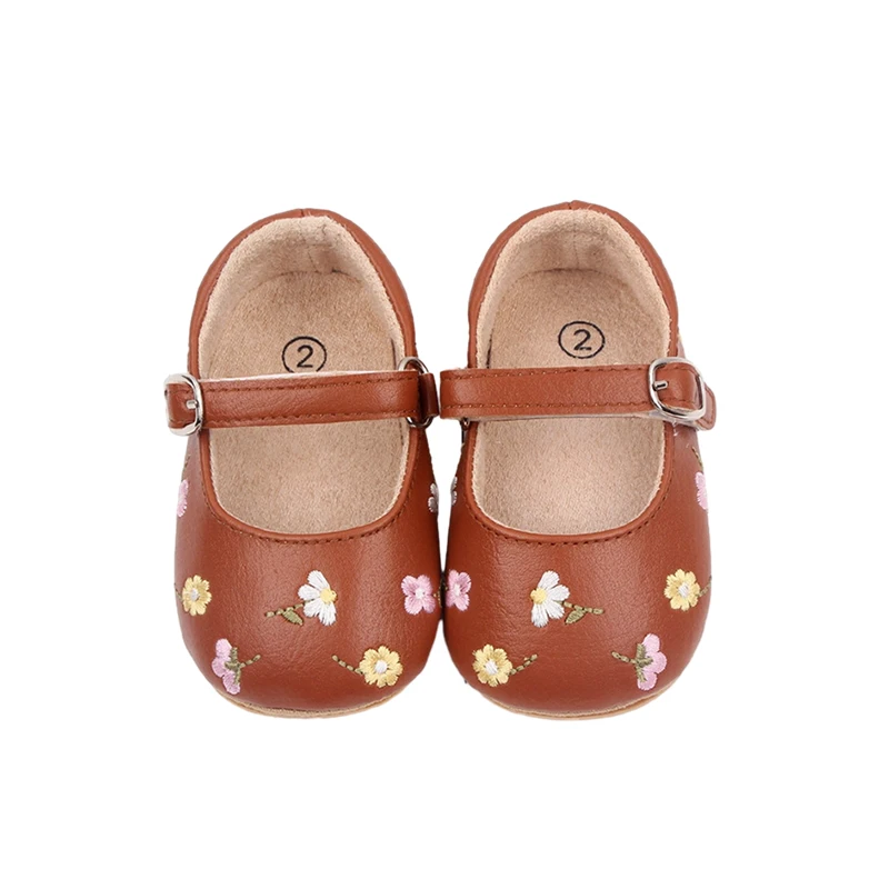 Spring Fall Baby Girls Shoes Princess Cute Flowers Non-slip Rubber Soft-Sole Flat PU First Walker Infant Footwear Crib Shoes