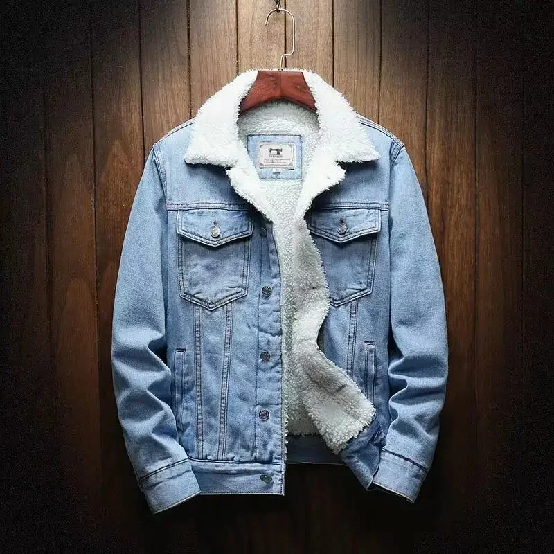Męskie niebieskie kurtki jeansowe i płaszcze ciepłe zimowe dżinsy kurtki nowe męskie Slim Fit płaszcze dżinsowe grubsze ciepłe kurtki jeansowe 6XL