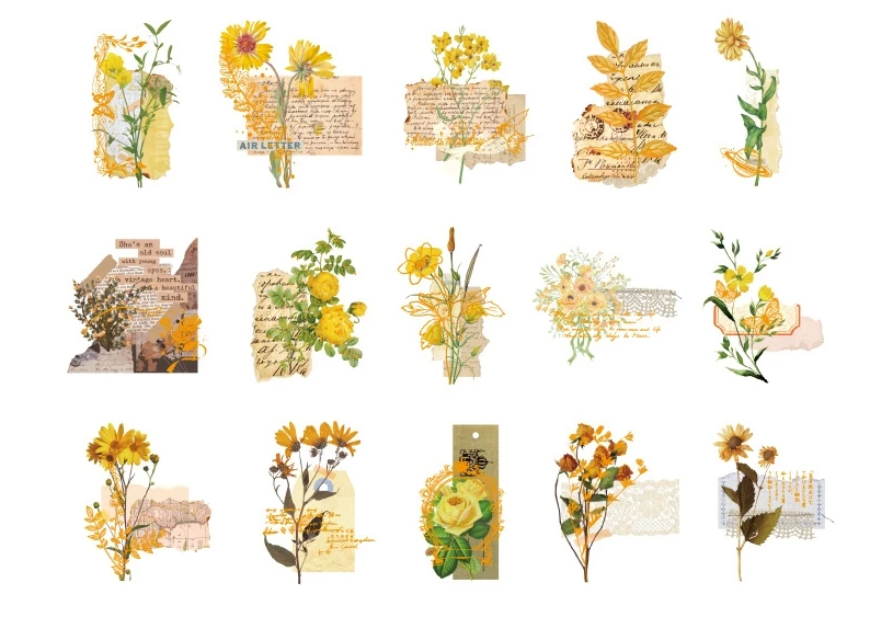 28 قطعة من النباتات الجافة بخط ذهبي مخفي في كتاب ملصق على شكل قصاصات يمكنك صنعه بنفسك علامة تزيين ملصق تعبئة الهدايا