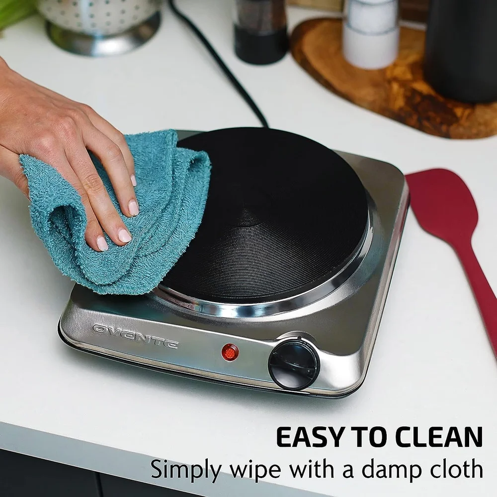 Portable Electric Countertop Single Burner 1000W Cooktop with 7.25 Inch Cast Iron Plate Adjustable Temperature Easy Clean Ideal