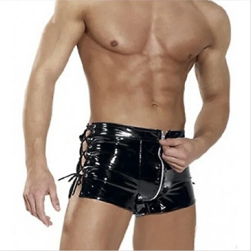 

Sexy Lingerie Panties Gay Men Zipper PVC Latex Underpants Shorts Wetlook Leather Shorts Underwear Drawstring Shorts Fetish Wear