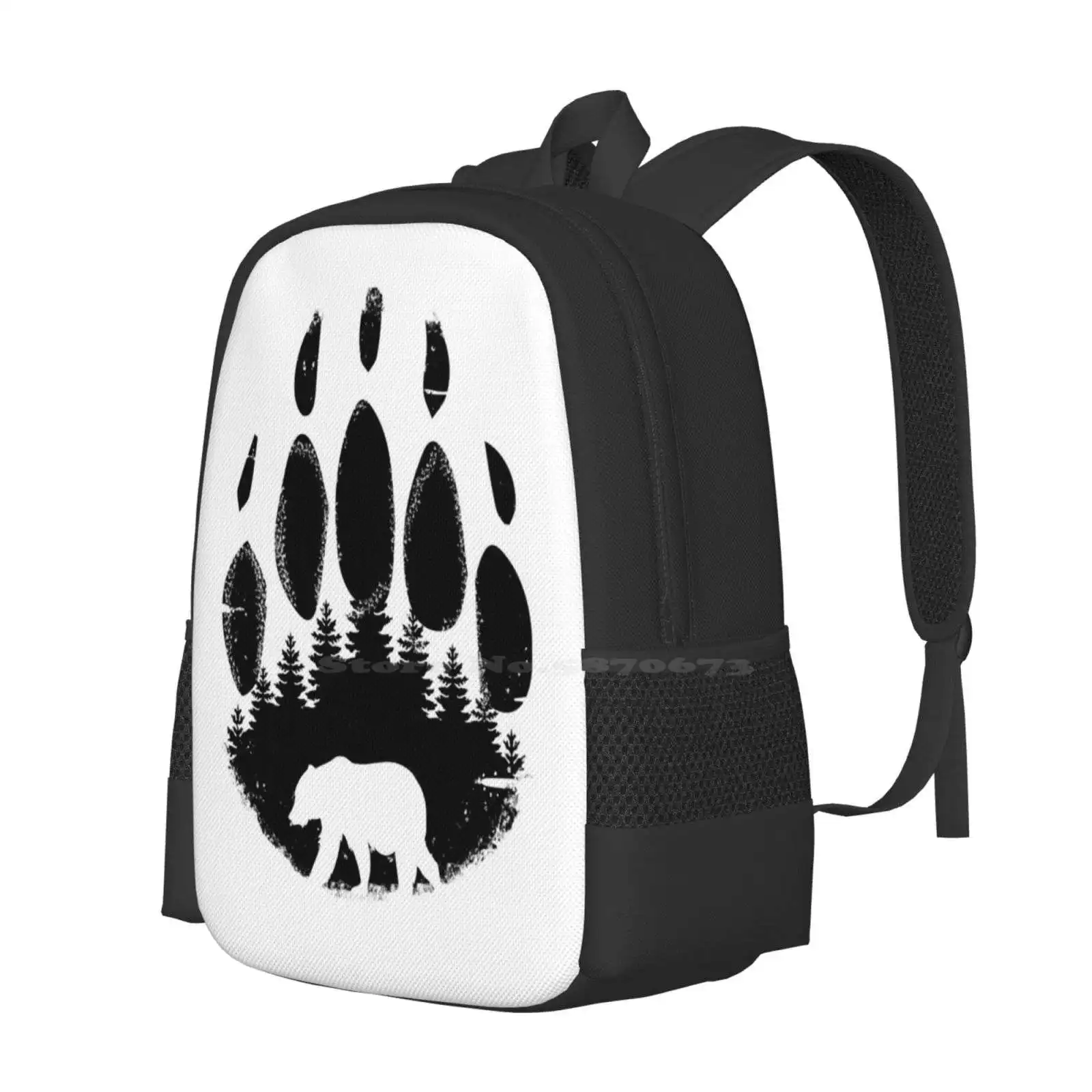 Black Bear Paw Print - Forest Landscape New Arrivals Unisex Bags Student Bag Backpack Black Bear American Grizzly Forest Wildlif