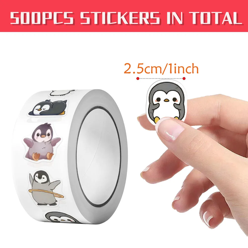 500Pcs/Roll Cute Funning Little Penguins Reward Stickers 9 Designs 2.5cm/1'' DIY Doodle Scrapbooking Cartoon Labels