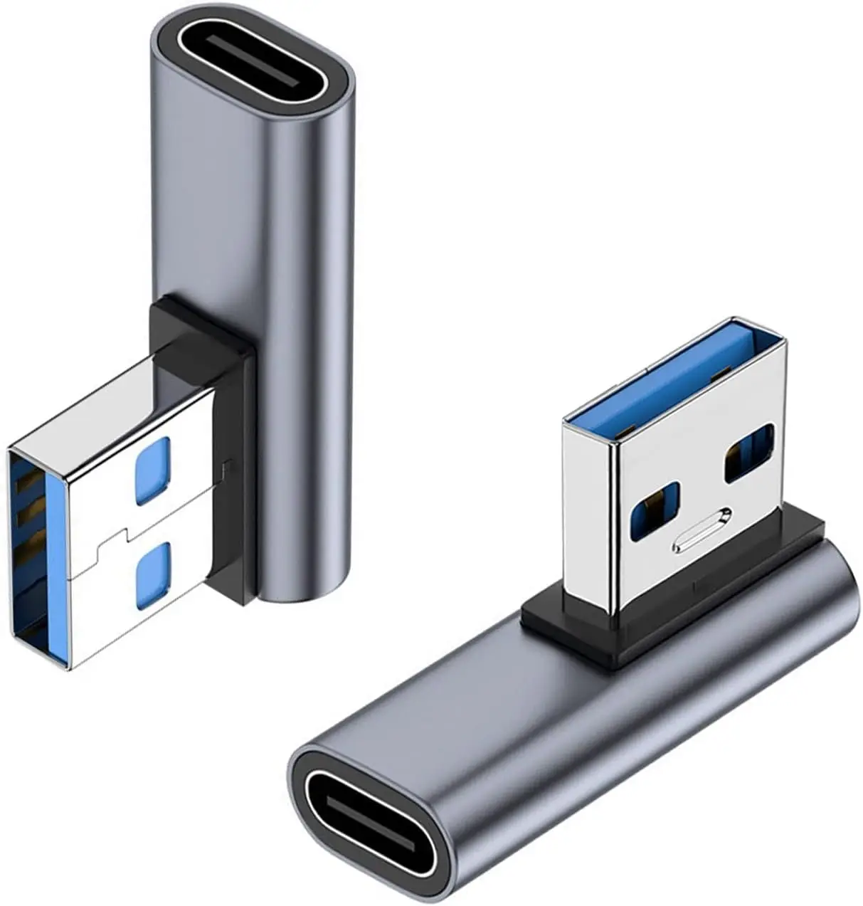 90 Degree USB C Female to USB Male Adapter 2 Pack, Left Angle Type C to USB A Charger Converter for iPhone,  iPad  and More