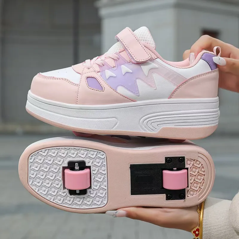 Childrens Roller Skates Shoes Fashion Breathable Parkour Two Wheel Detachable Sliding Style Sports Daily Rollerblade Kids Shoes