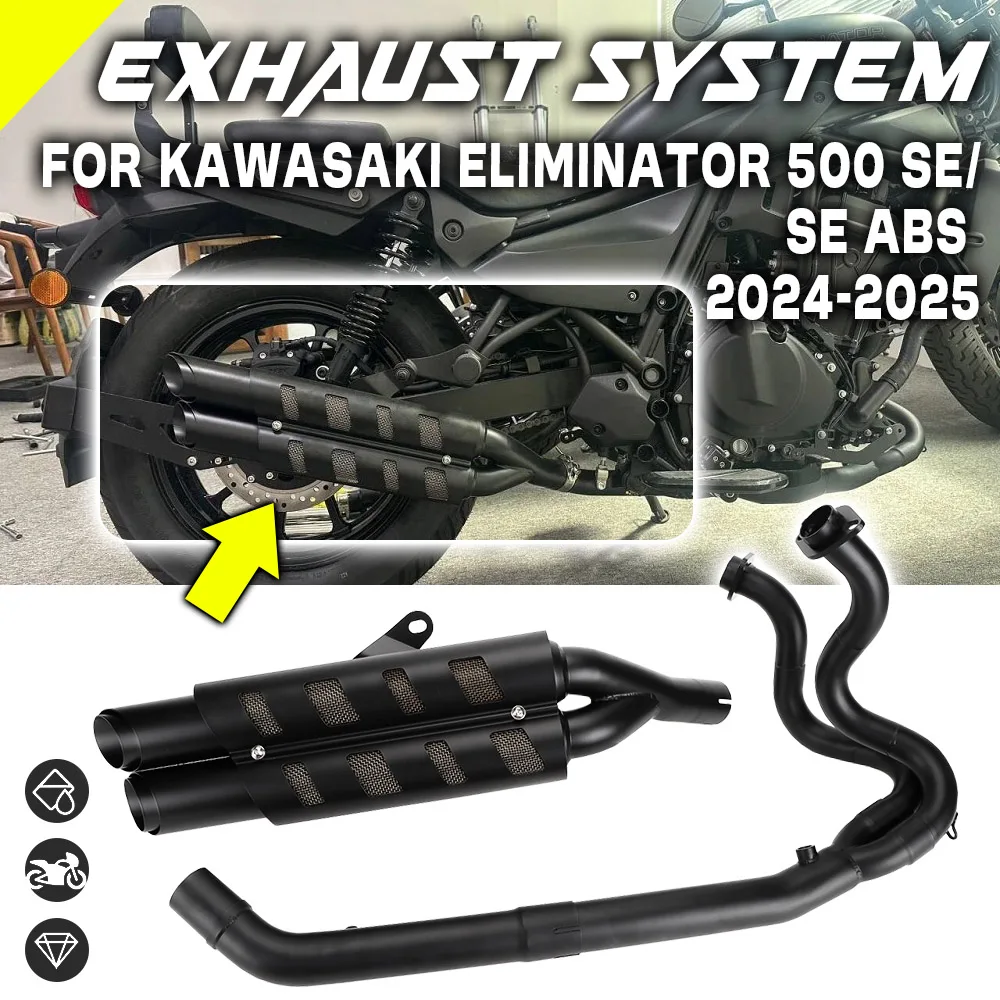 

Motorcycle Slip-on Double Muffler Pipe Kit Black Full Silencer Pipes Exhaust System For Kawasaki Eliminator 500 SE ABS 2024 2025