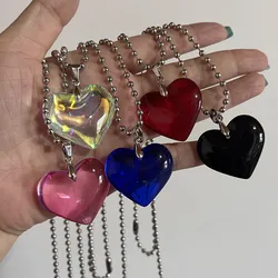 Goth Big Love Heart Hanger Ketting voor Vrouwen Trendy Punk Ronde Kralen Ketting Grunge Y2K Sieraden Accessoires Steampunk
