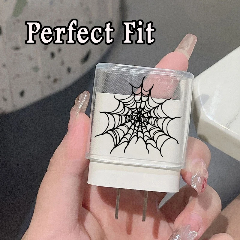 Spider Web in Shape of Heart Protection Case for IPhone 15 14 13 Pro Max 18/20W Charger Charging Protector Data Wire Winder