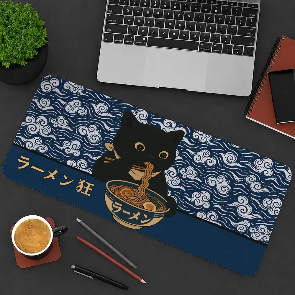 Cat Eat Ramen Mouse Pad Anti-Slip Rubber Base Extended Desk Mat For Gamers Office Computer Accessories