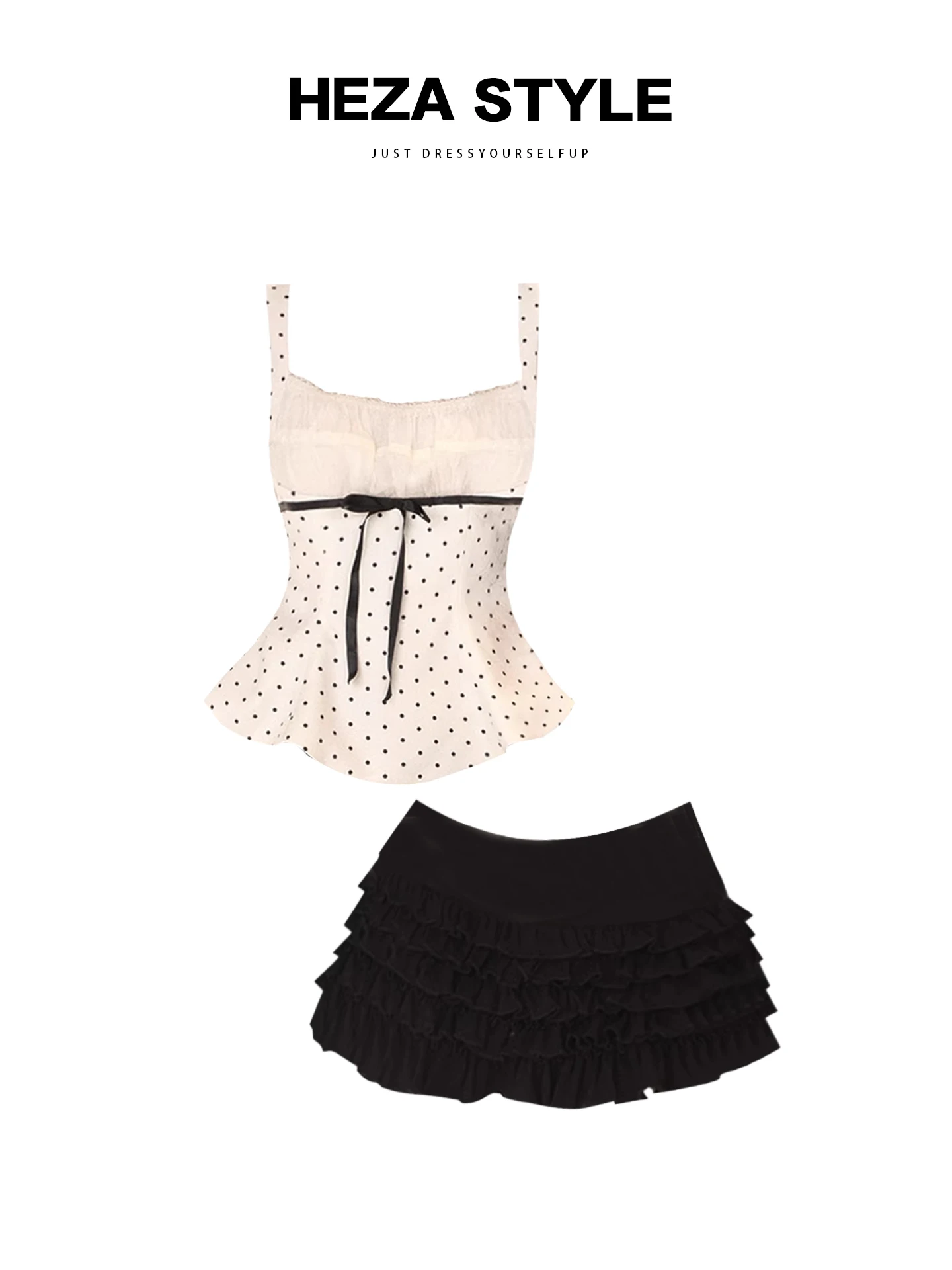 

HEZA Sweet And Spicy Polka Dot ter Top And High Waist Skirt Commute Set plus Size Spring Summer Faion Women's Ensemble