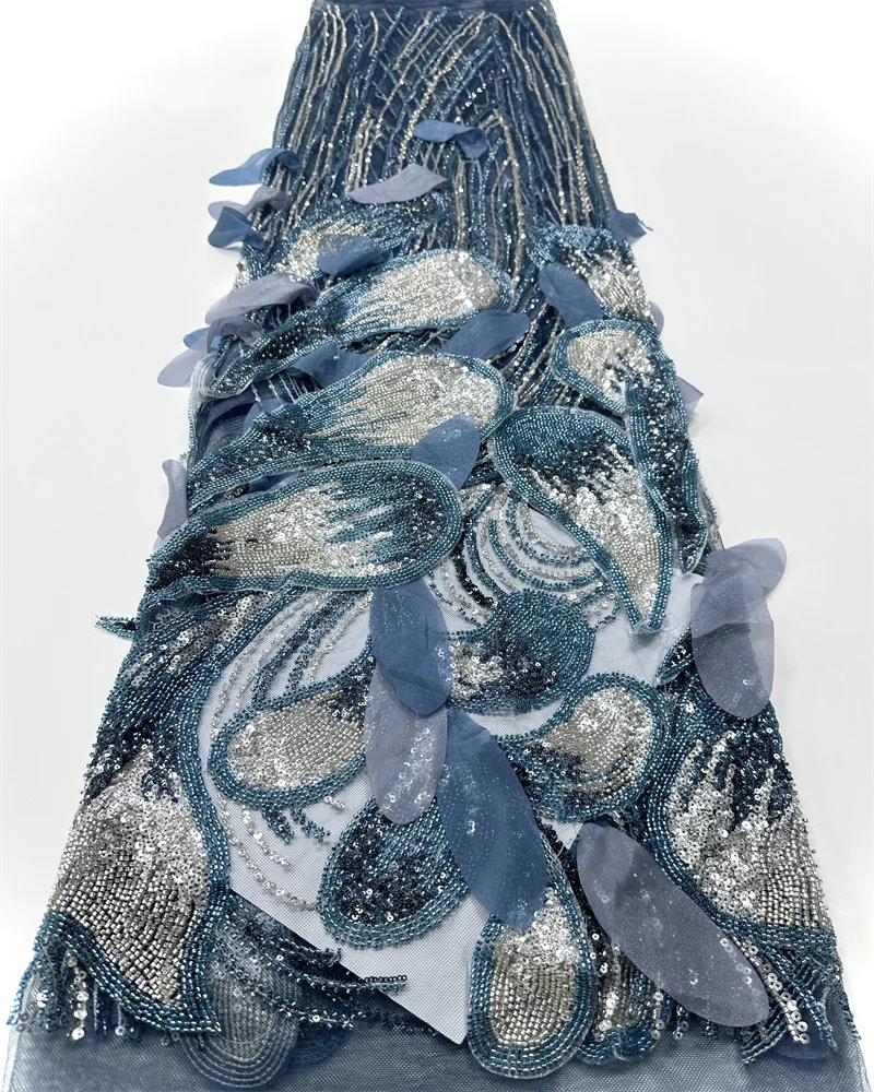 African Luxurious Beaded Lace Fabric French 5 Yards Heavy Mesh Lace Sequins Embroidered Lace Fabrics Weddings Party Dress