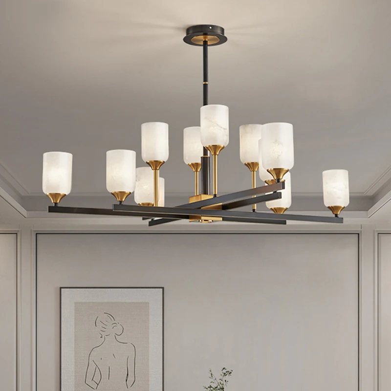 

Postmodern Brass Spanish Marble Villa Duplex Living Room Chandelier Nordic Hotel Hall Bedroom Decorative Led Pendant Light