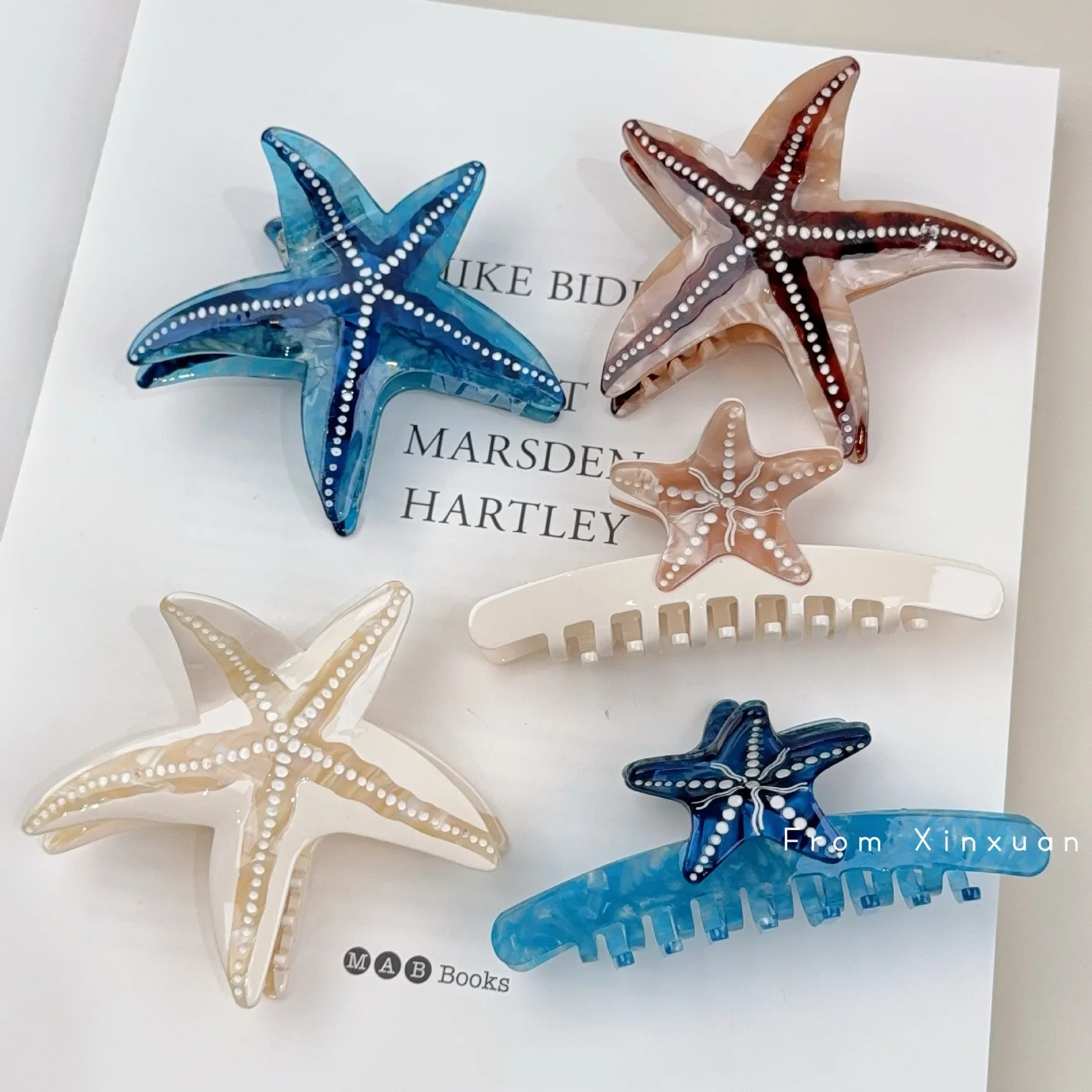Pinces à cheveux en forme d'étoile de mer pour femmes, pinces à cheveux en acétate en forme d'étoile de mer, accessoires pour cheveux d'été pour la plage, grandes pinces à cheveux en forme de requin