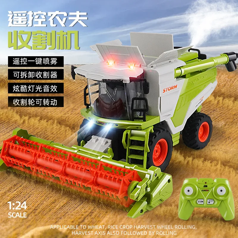 1:24 Rc Farmer's Car Wheat Harvester Combination Multi-Feature Lights 6608 Wheat 6612 Corn Crop Harvester Children's Gift Toys