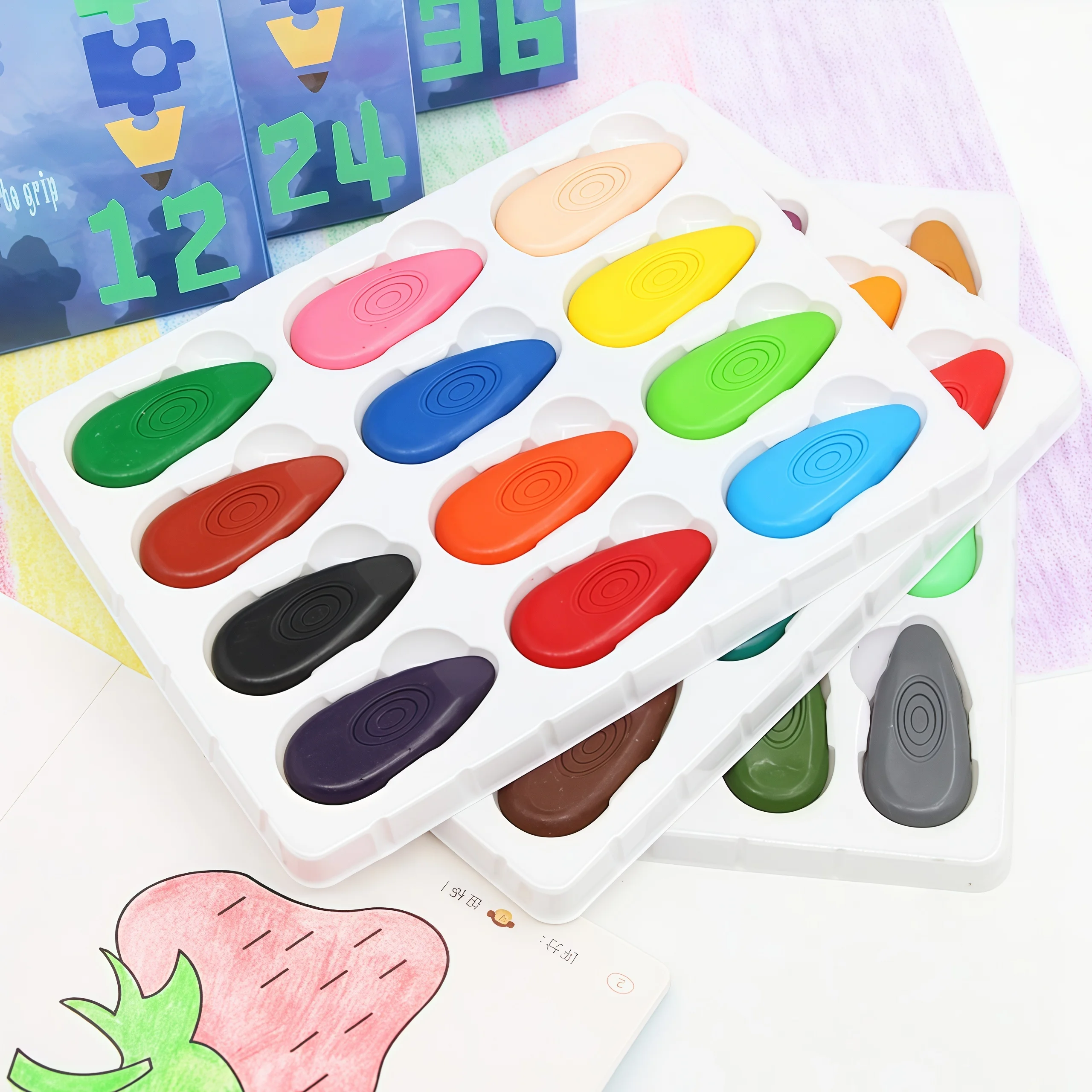 24-Color 3D Stereo Painted Water Drop Crayons – Mess-Free, Washable Plastic Crayons for Toddlers & Kindergarten Art