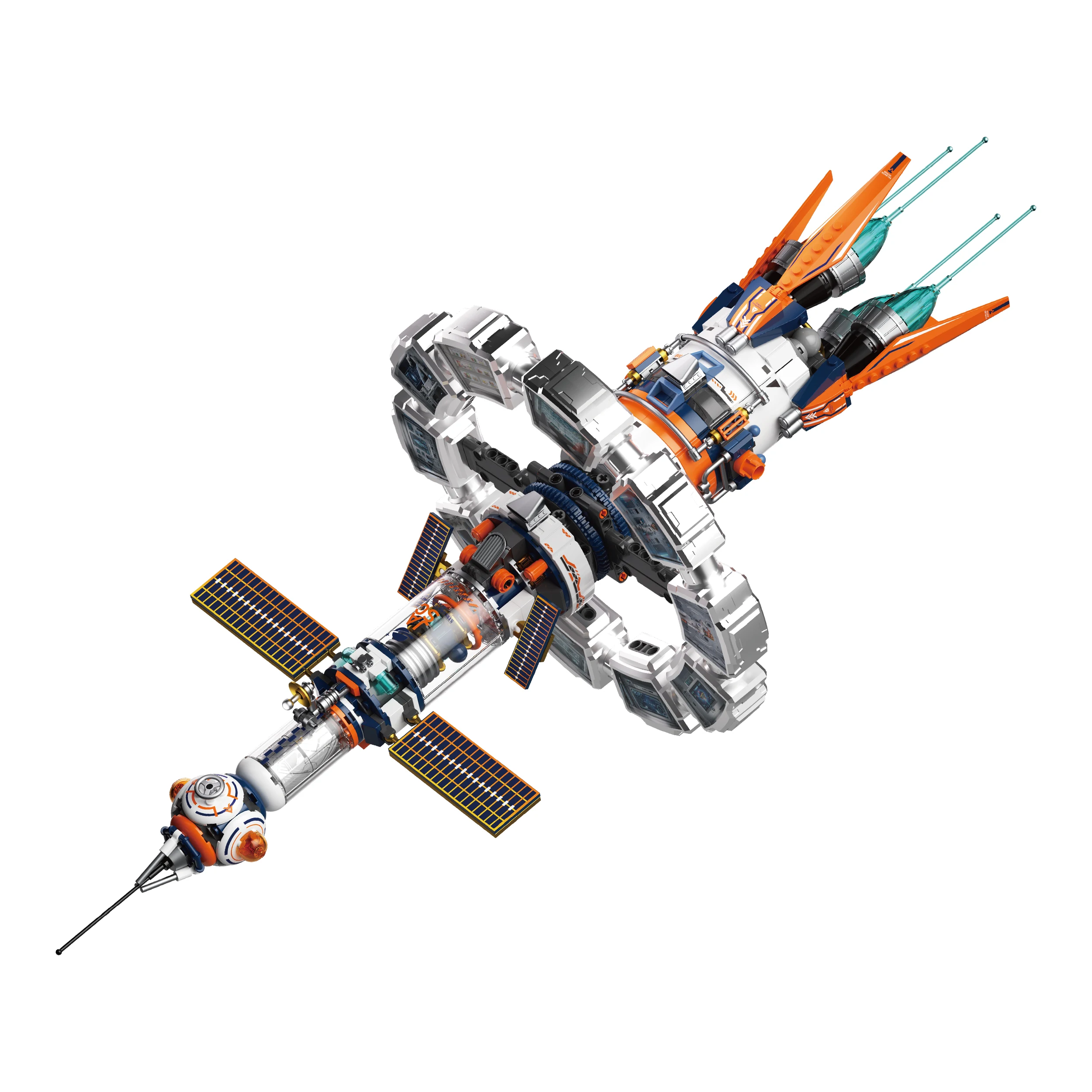 مجموعة مكعبات بناء محطة الفضاء الدوارة الكهربائية من JAKI، مجموعة نماذج زينة لعبة المنزل، هدية عيد ميلاد للبالغين