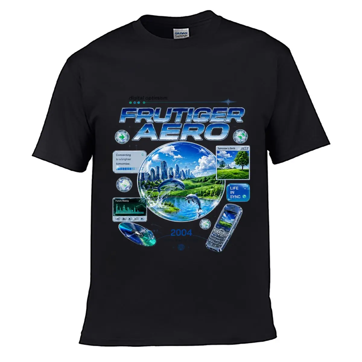 Frutiger Aero Digital Optimism 2004 Future Ready Life In Sync Men Summer T-shirt Top