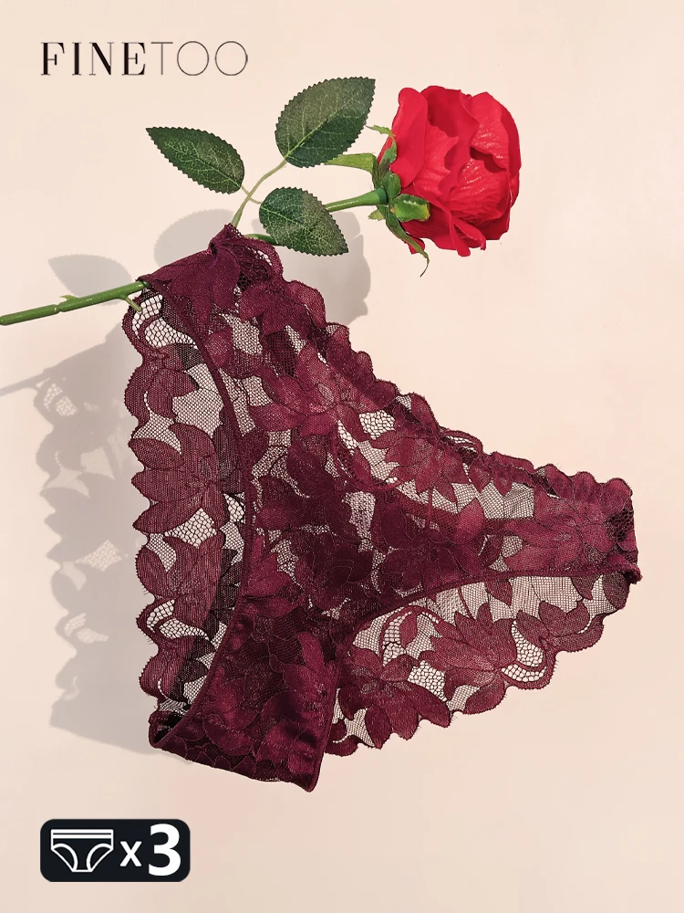 Finetoo 3 pezzi mutandine con stampa floreale in pizzo da donna a vita bassa scava fuori biancheria intima slip prospettici sexy ragazze lingerie confortevole