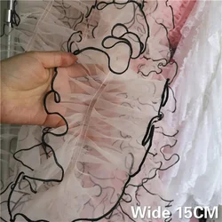 15CM Wide Luxury Tulle Pink Organza 3d Flowers Lace Guipure Ruffle Trim Embroidery Ribbon Wedding Dress Collar DIY Sewing Decor