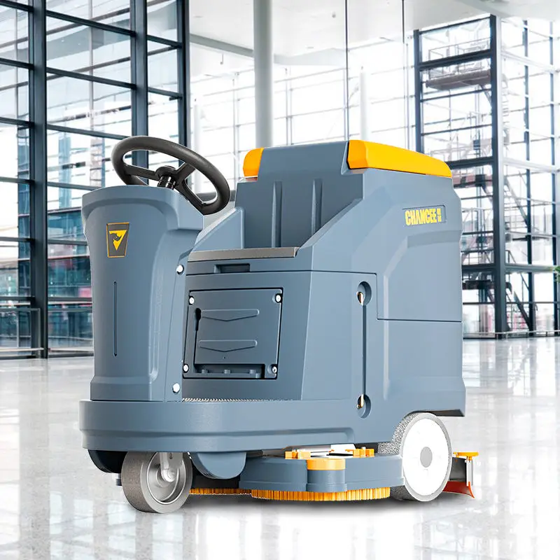 Ride-on Floor Scrubber 750mm Double Brush 5900㎡/h Warehouse Mall Hard Floor Cleaning Industrial Auto Scrubber Dryer