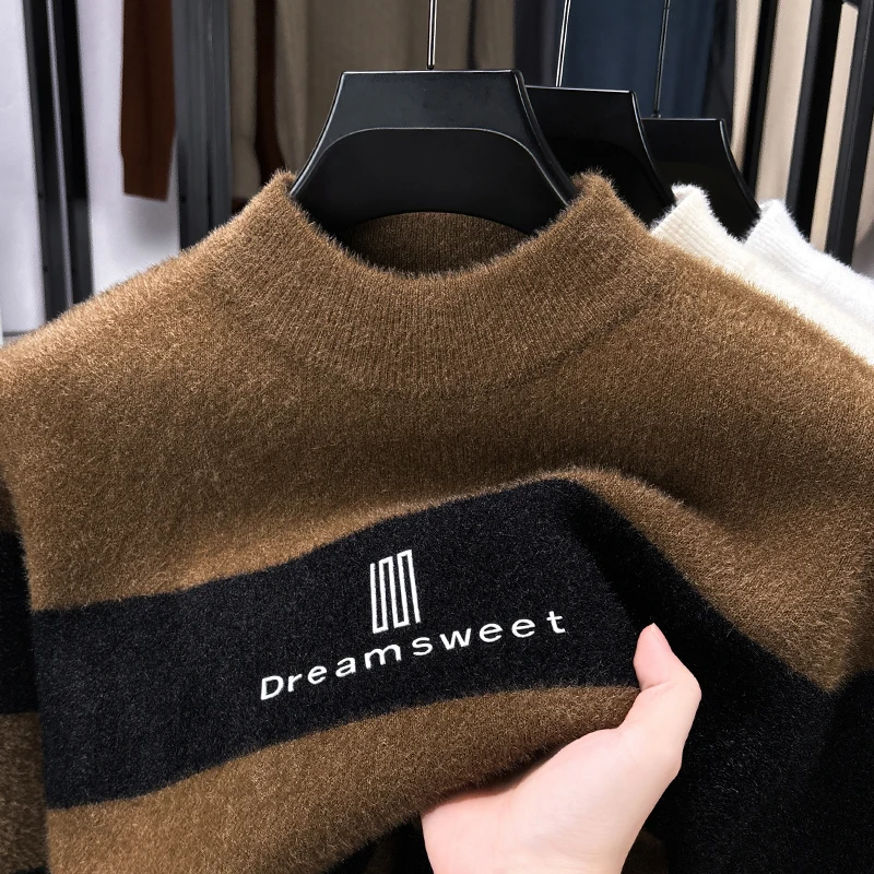 الرجال مصمم الأصلي متماسكة سترة الأمريكية كسول نمط مخطط وهمية الرقبة لينة الدافئة دافئ البلوز ملابس الخريف الشتاء عادية #5