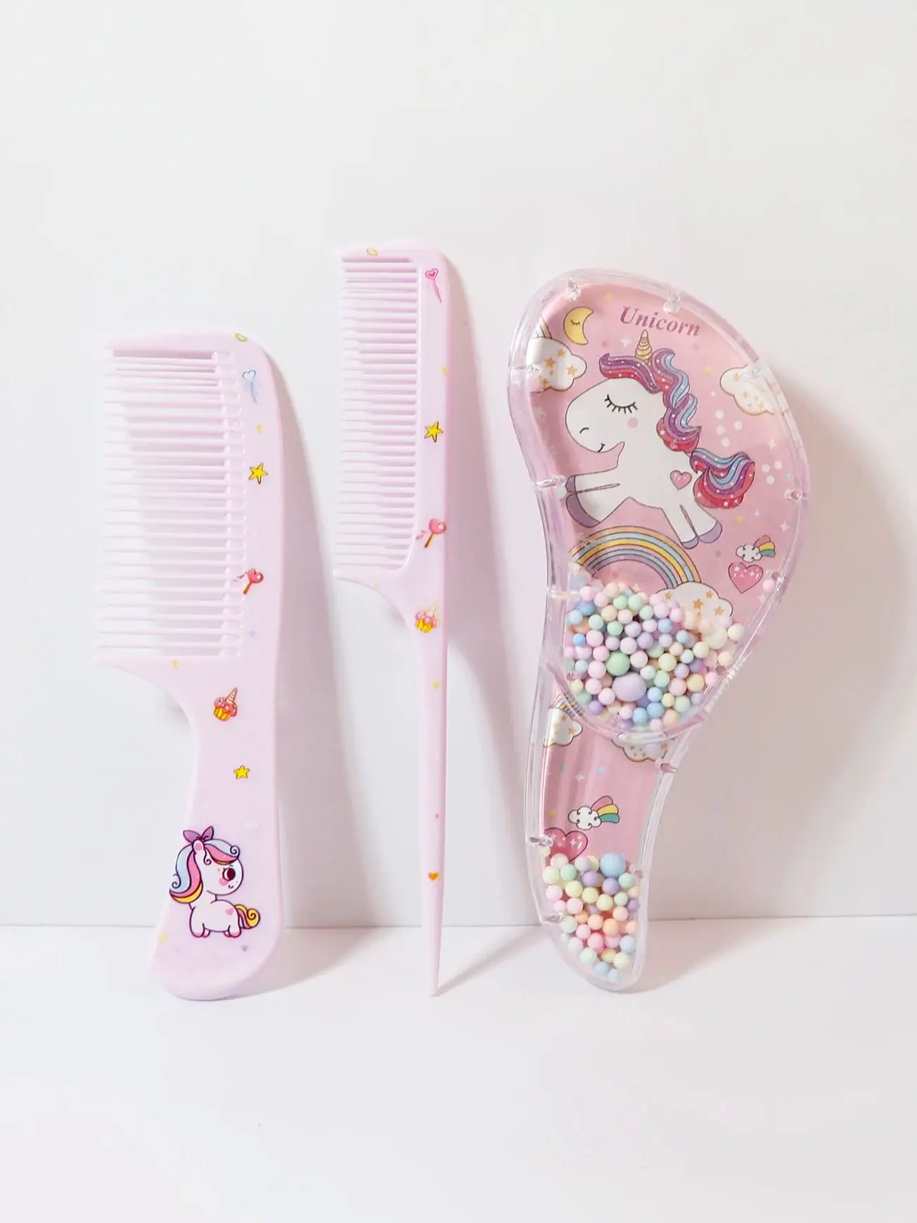 Set di pettini da cartone animato da 3 pezzi, doppio uso bagnato e asciutto, acconciature, adatto a qualsiasi struttura dei capelli, set regalo, speciale per parrucche di capelli veri