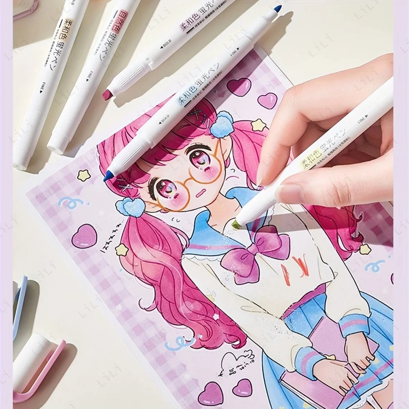 5 шт./компл., высокоценные флуоресцентные штрихи с двойной головкой, ключевые точки без размазывания, маркировка заметок, съемка дневника, мощный инструмент