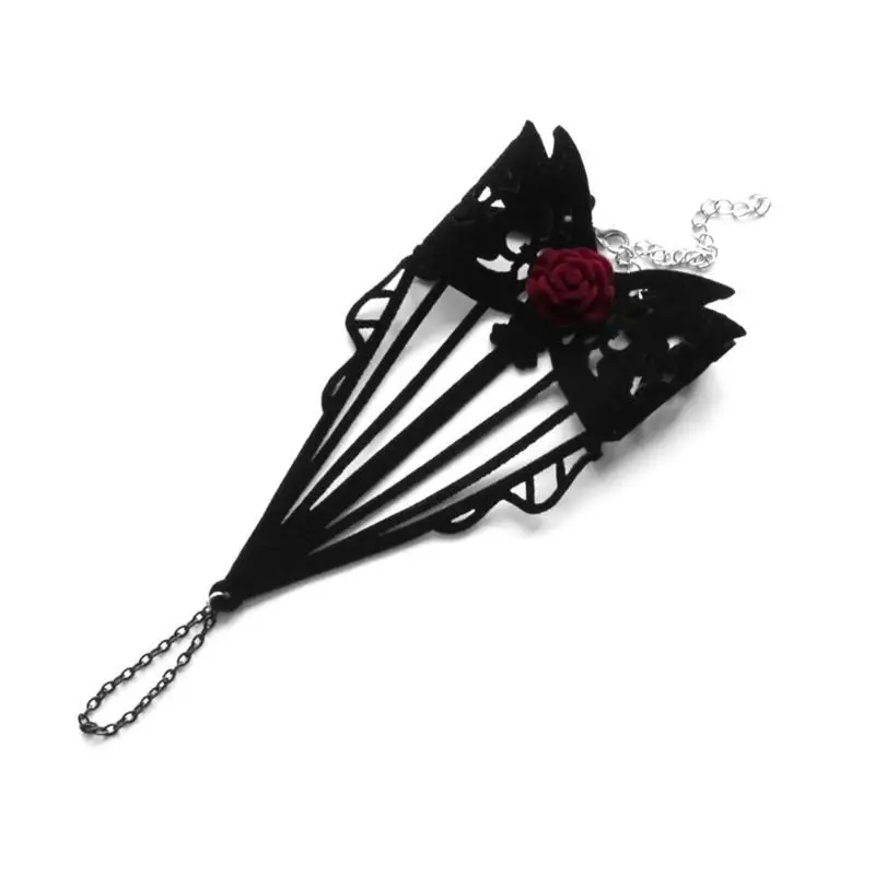 39BD gotycka czarna koronkowa bransoletka steampunk wampirów wampirowy łańcuch ręczny Victorian Accessories for Halloween