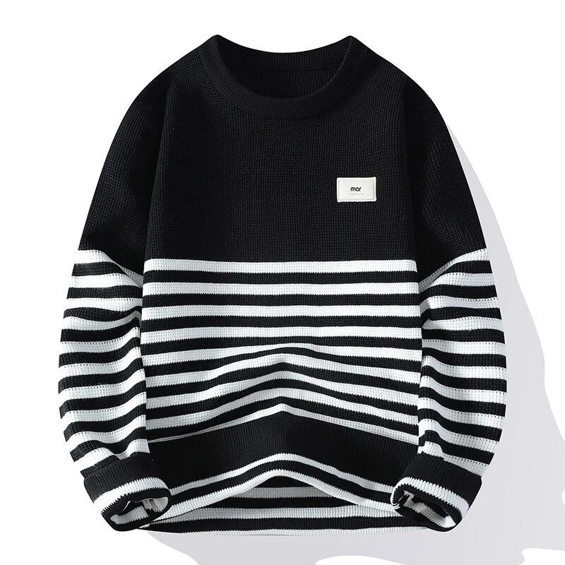 

Autumn/winter New Fashion Thicken Warm Stripes Sweater For Men Loose Comfortable Sports Large Size High Quality Knitted Sweater