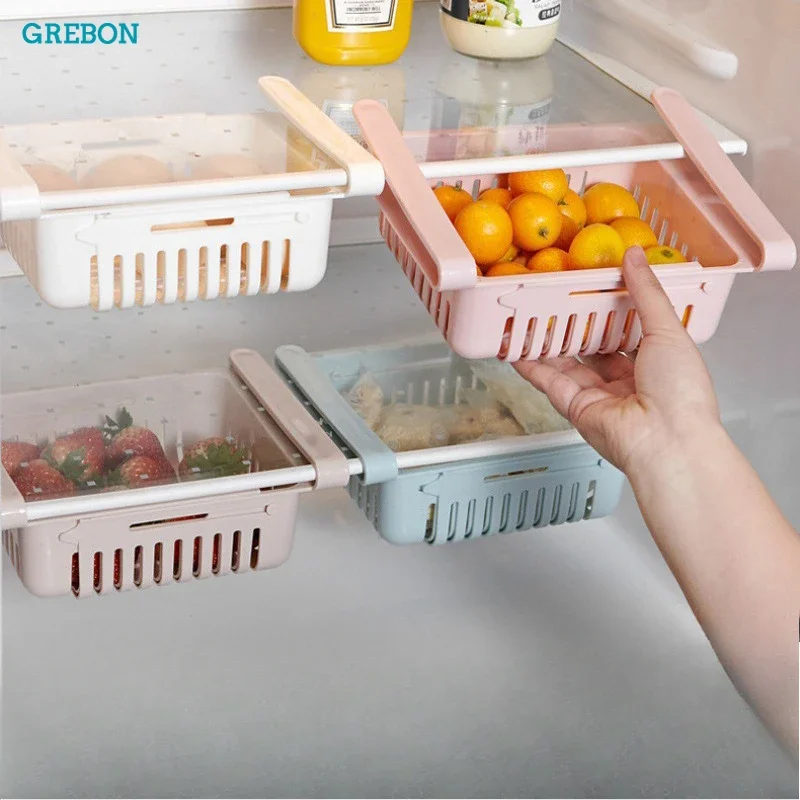 Retractable Refrigerator Storage Basket Expandable Fridge Organizer Bins Kitchen Removable Fruit Vegetable Storage Egg Holder