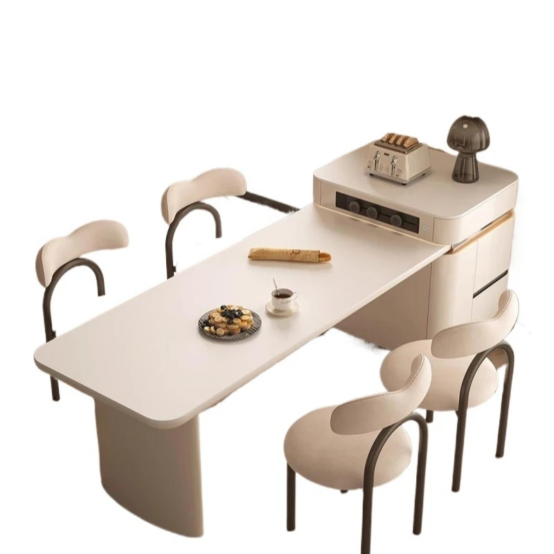 Light luxury island table integrated rock slab cream wind restaurant retractable home kitchen Nakajima