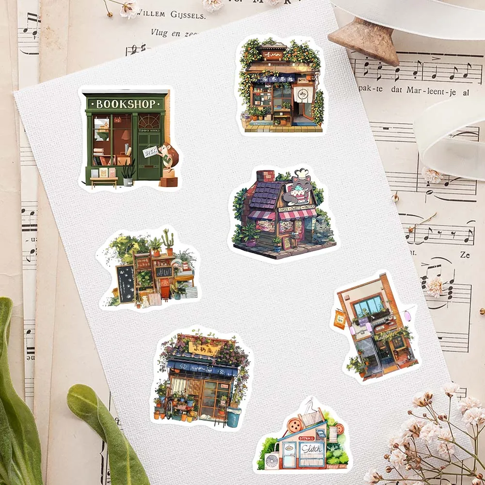 Watercolor Cute Book Coffee Store Sticker Kids DIY Scrapbook Decals for Journal Diary Laptop Phone Luggage Decorative Waterproof