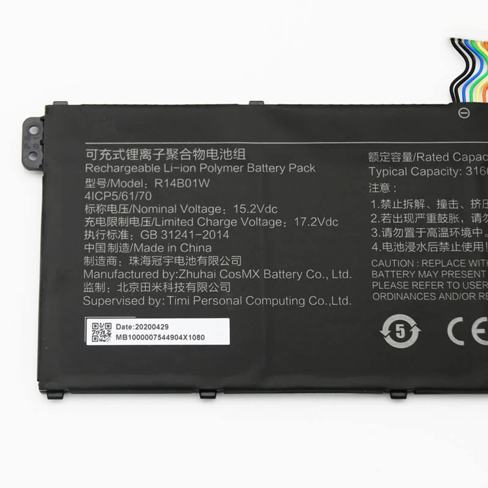 New  Original R14B01W 15.2V 48Wh Laptop Battery for MI Redmi Book 14 inch XMA1901-DG AA AG 4ICP5/6/70