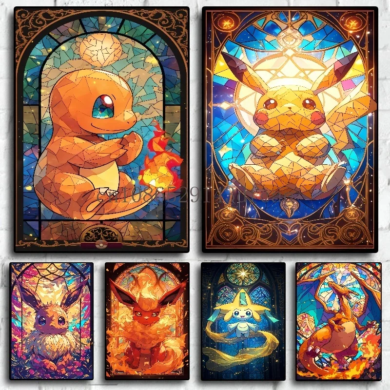 

Pokemon Classic Anime Figures Print Canvas Painting Wall Art Posters Lattice Charizard Pikachu Picture Home Decor Kids Gifts