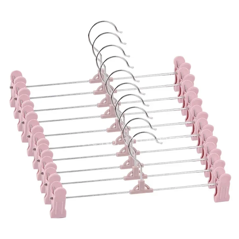 Trouser Hangers, 10 Pack Skirt Hangers with Adjustment Plastic Grip Pant Hangers
