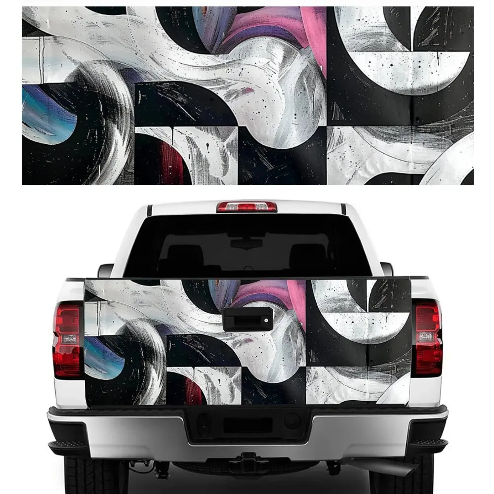 

Abstract Black White Ripple Car Tail Trunk Protect Vinly Decal Auto Accessories DIY Hood Decoration Sticker for Off-road Pickup