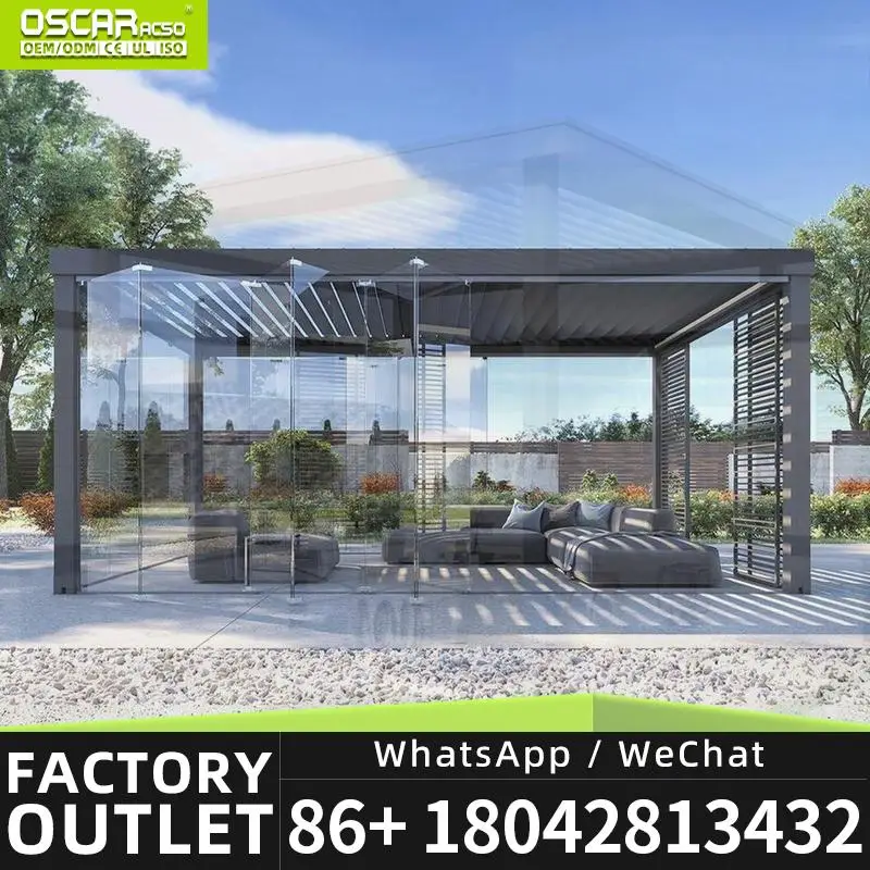 10x10 10x12 12x12 12x14 Ft Modern Outdoor Bioclimatic Waterproof Aluminium Motorized Louvered Shade Structure for Garden Patio B