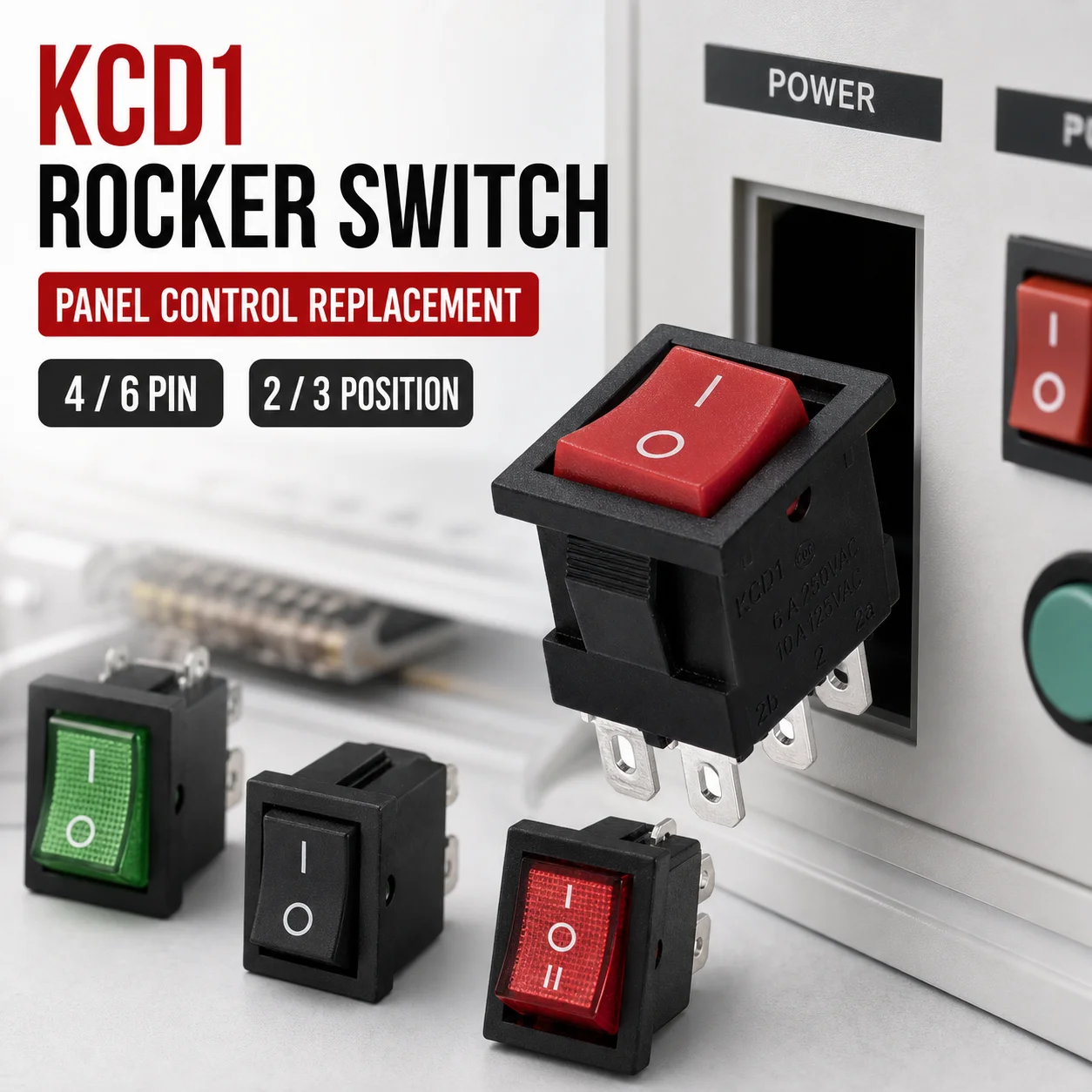 KCD1 Rocker Switch 4 Pin 6 Pin 2 3 Position ON OFF ON Illuminated Snap In Panel Power Switch for Appliance DIY Control Box