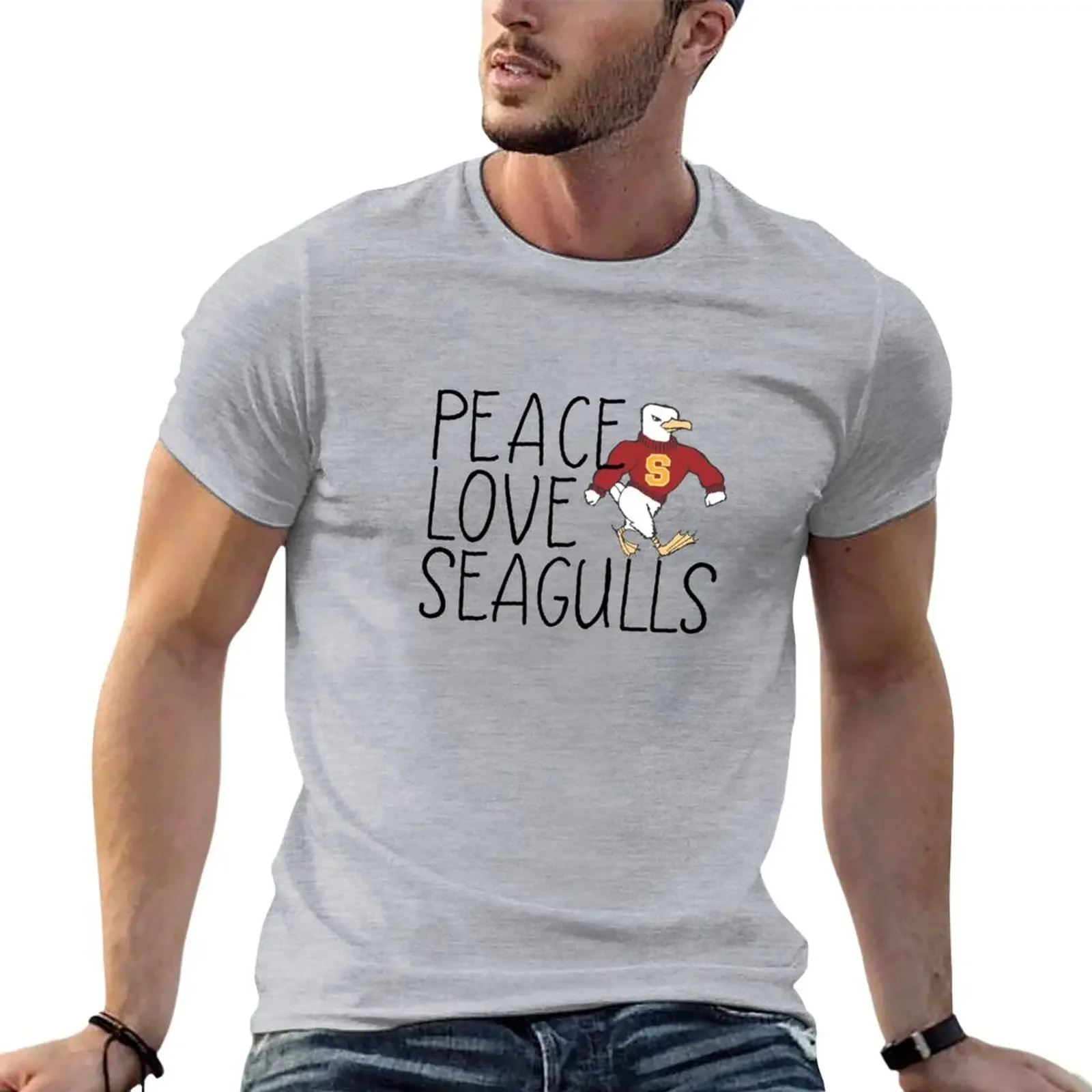 Peace, Love, Seagulls T-Shirt summer tops animal prinfor boys Short sleeve tee T-shirts for men cotton