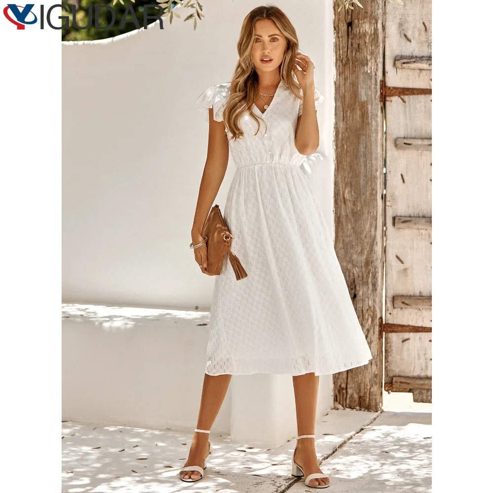 Solides erfrischendes Kleid mit V-Ausschnitt und Bund für Damen, modisch, solide, hohe Taille, einfache Kleider, Sommer-Damenkleider für den Abschlussball, y2k