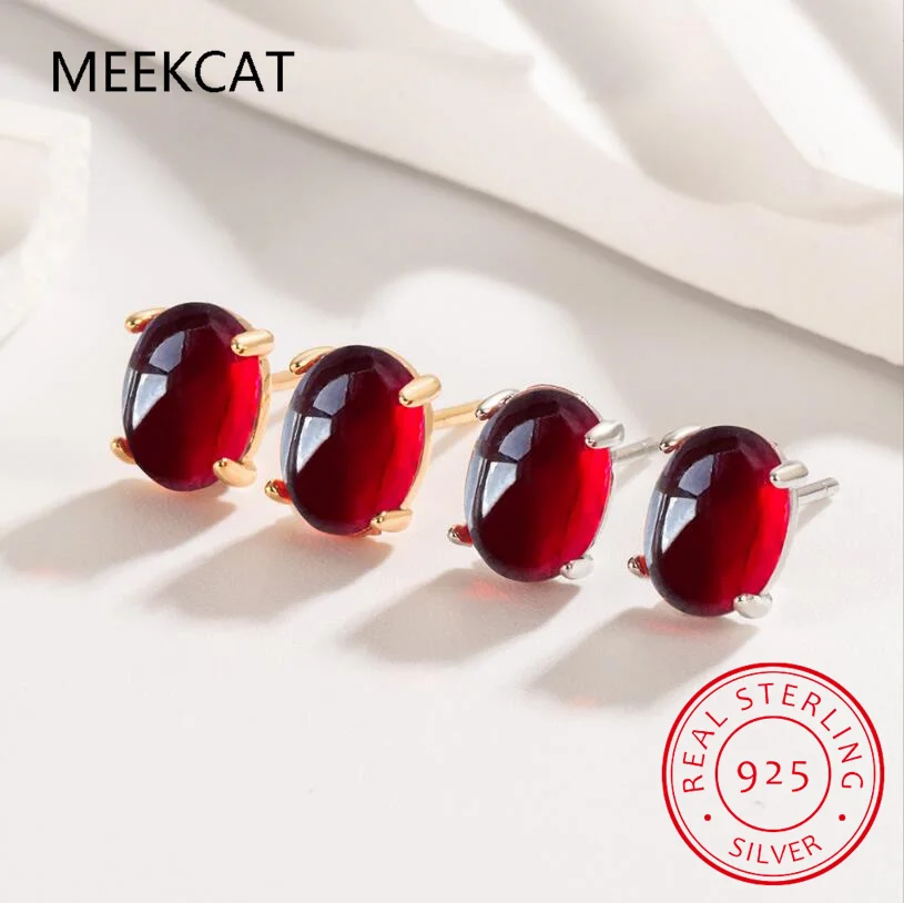 البيضاوي قطع الأحمر مكون روبي العقيق الطبيعي 925 حلَق من الفضّة الاسترليني للنساء بيان الموضة مجوهرات أقراط الأحجار الكريمة