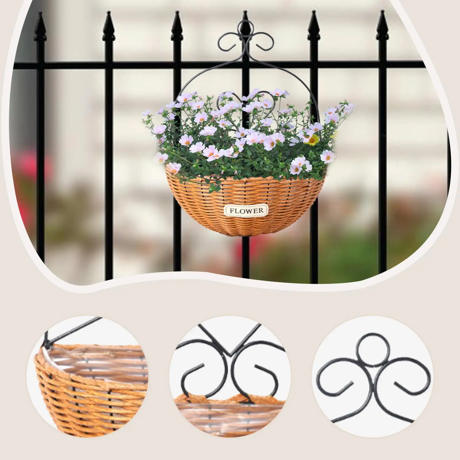 Hand Woven Hanging Basket Wall Mounted Flowerpot Lightweight Rattan Organizer for Apartment Decor