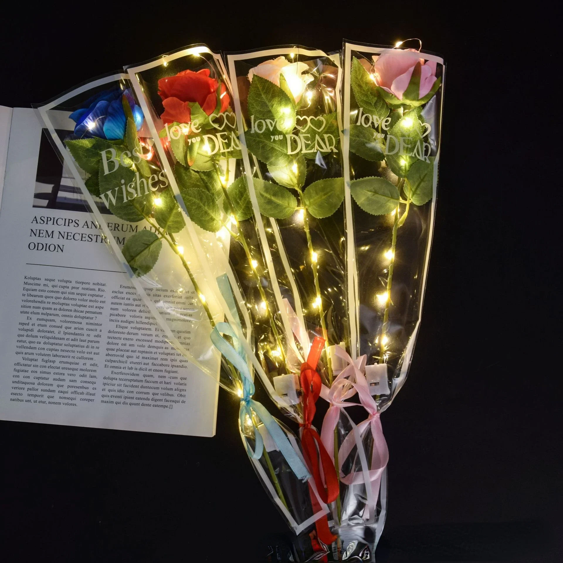 24pcs Simulation LED Light Up Roses Flower Bouquet Gift Propose Props Valentine's Day  Birthday Gift Glow Party Wedding Festival