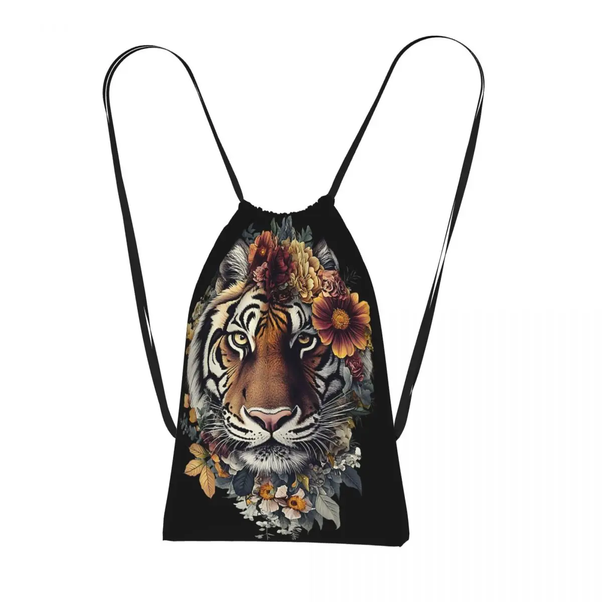 Tiger With Floral Wreath Backpacks Multi-function Drawstring Bags Storage Bag Book Bags for Man Woman Students