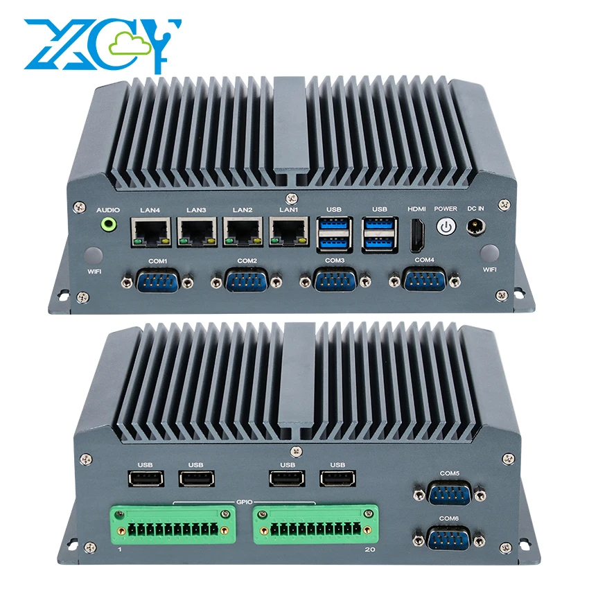 XCY X77 Fanless Industrial Mini PC Intel Core 8th/10th CPU 6x Serial Ports 4x Ethernet POE 16x GPIO 8xUSB LVDS EDP HDMI DC9V-36V