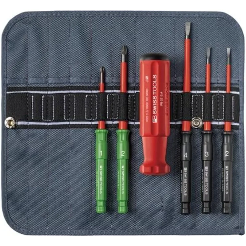 PB Swiss Tools PB 5215.SU 5PCS 1000V VDE Insulated Screwdriver Set with Roll Storage Bag with Phillips Pozidriv Bits